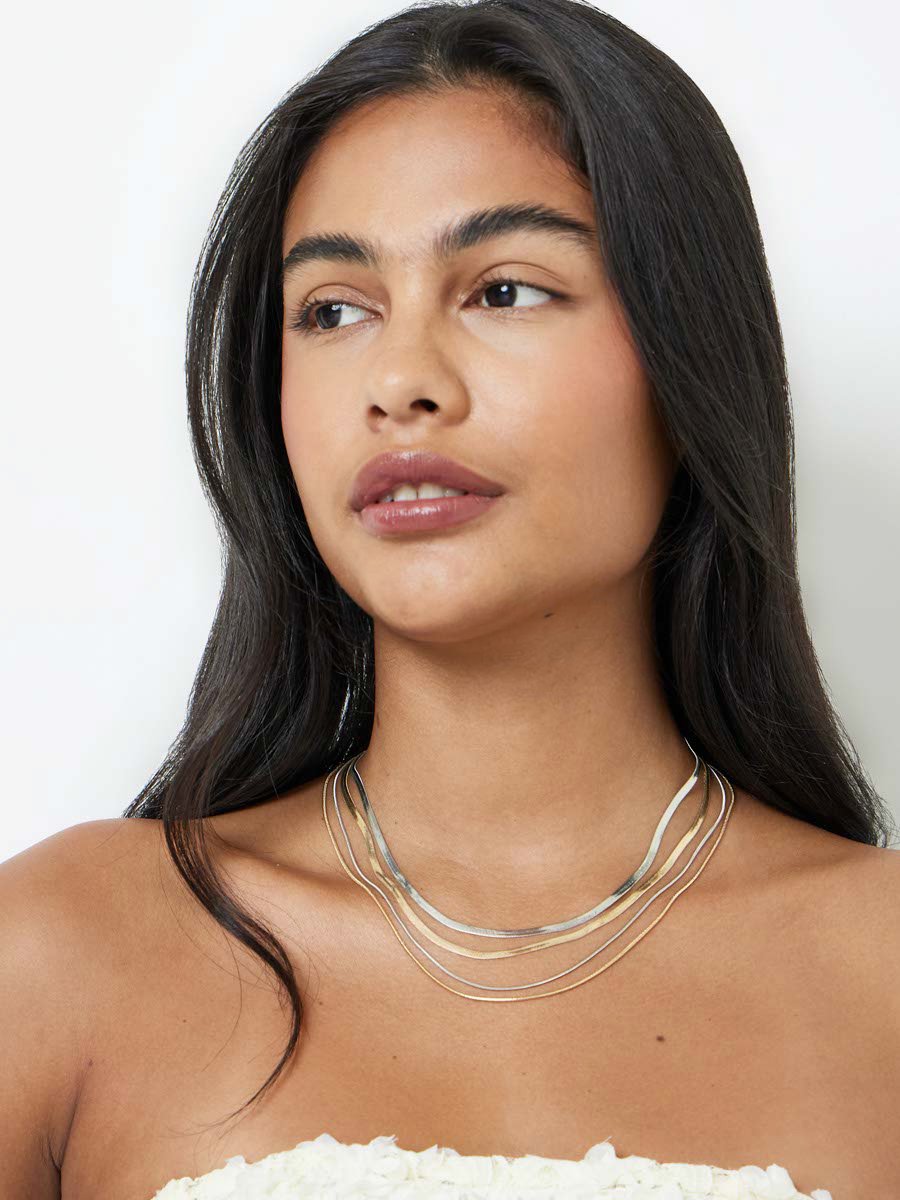 Dual-Tone Layered Chain Necklace Set