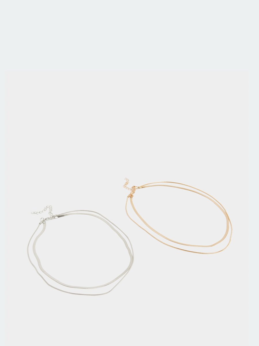 Dual-Tone Layered Chain Necklace Set