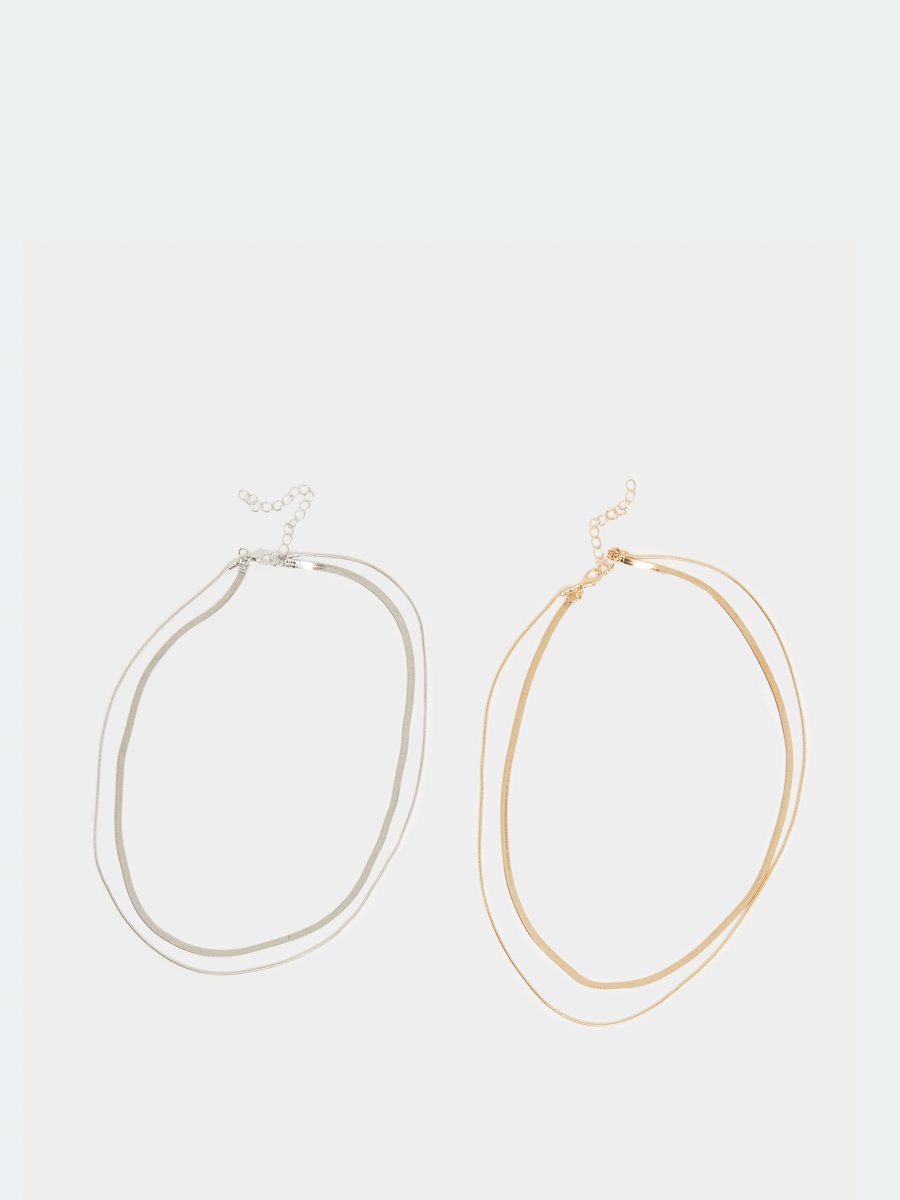 Dual-Tone Layered Chain Necklace Set