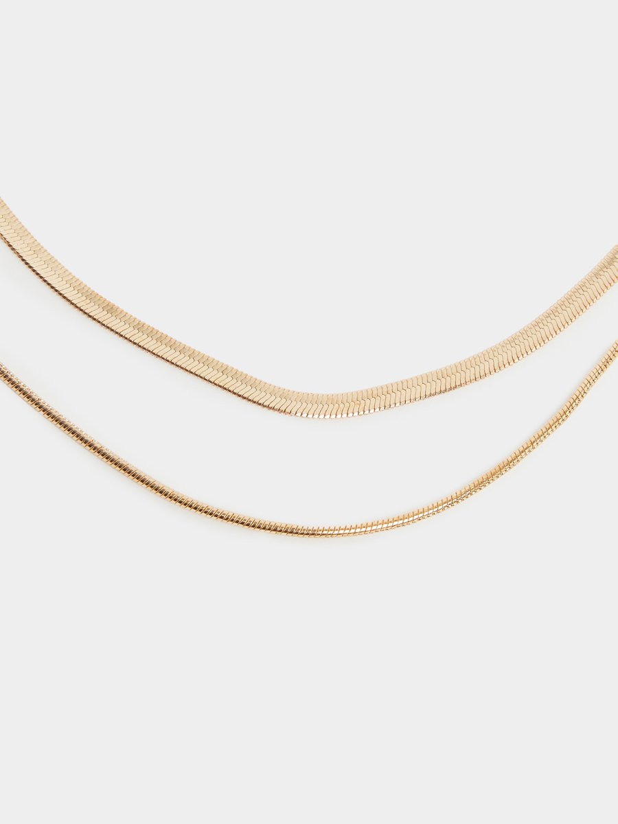 Dual-Tone Layered Chain Necklace Set