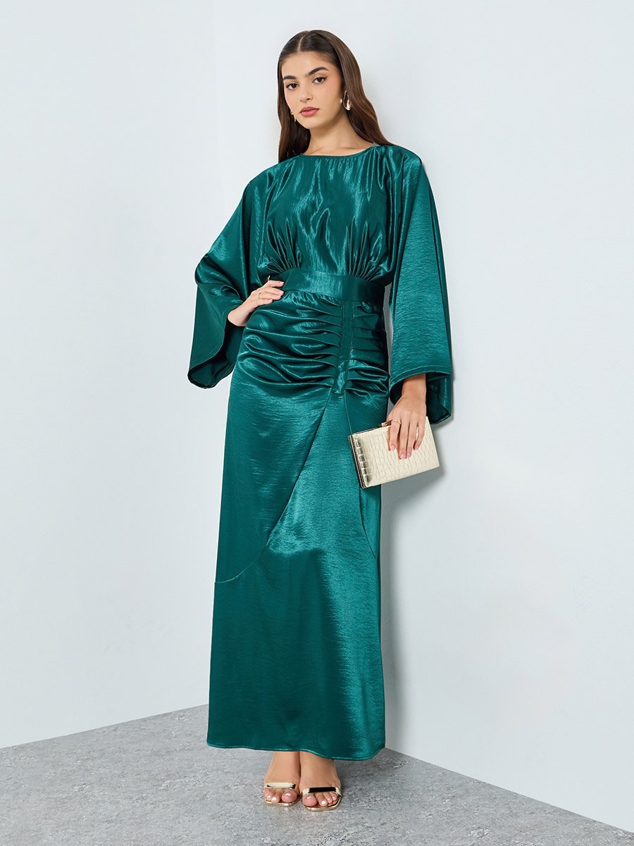 Women Teal Long Sleeves A-Line Maxi Dress