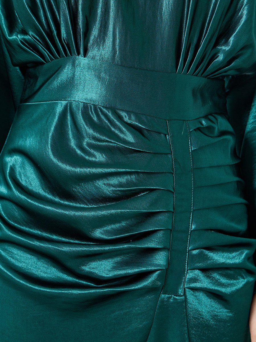 Women Teal Long Sleeves A-Line Maxi Dress