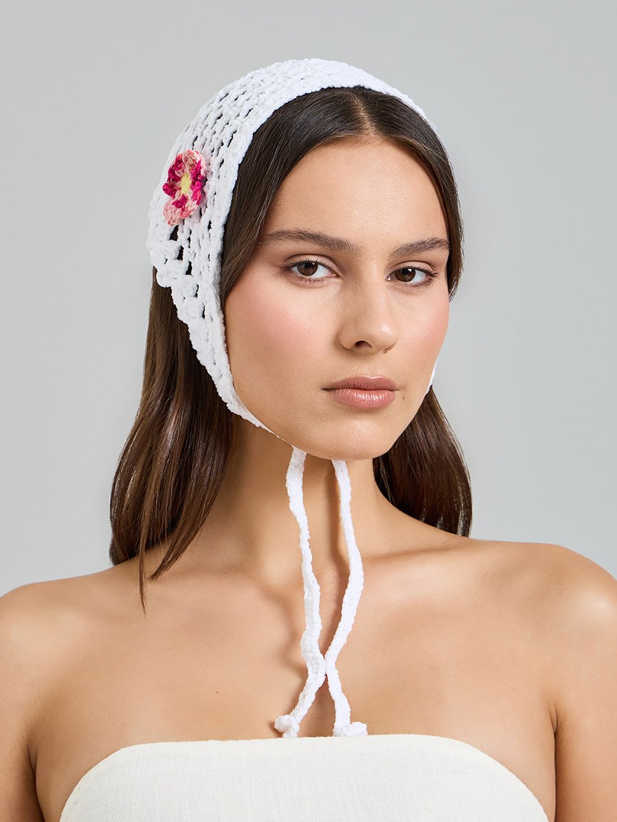 White Crochet Bandana Head Scarf