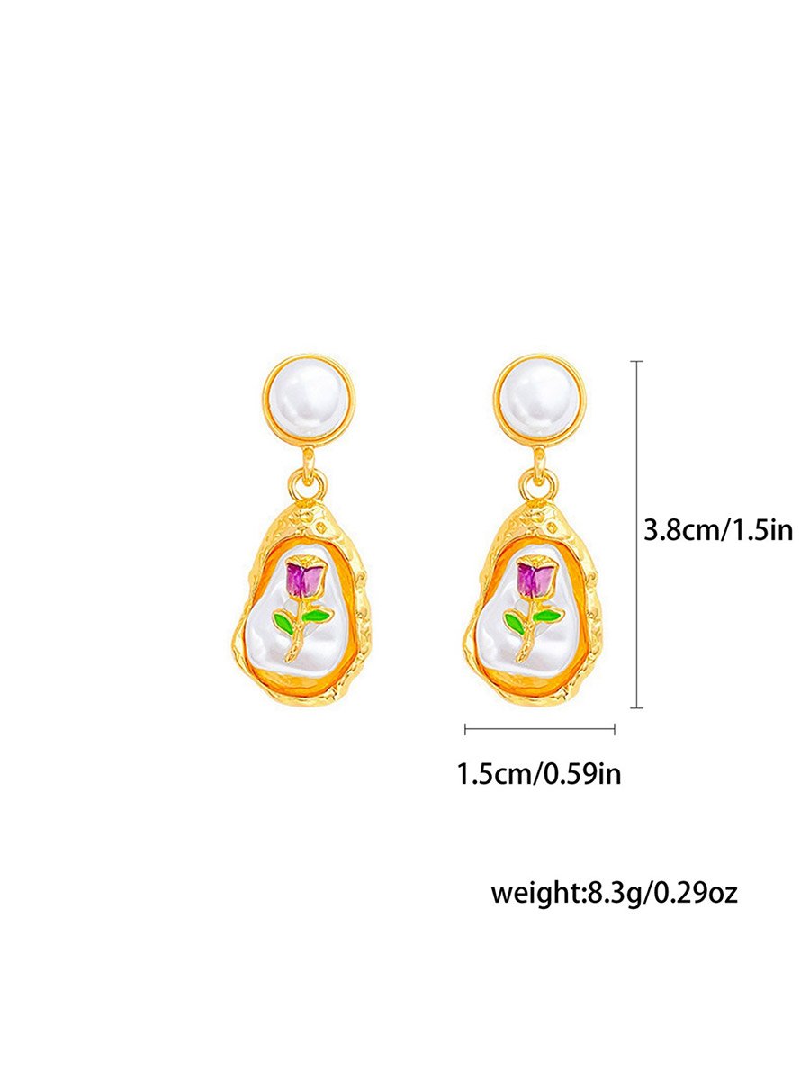 Faux Pearl 3D Flower Teardrop Drop Earrings