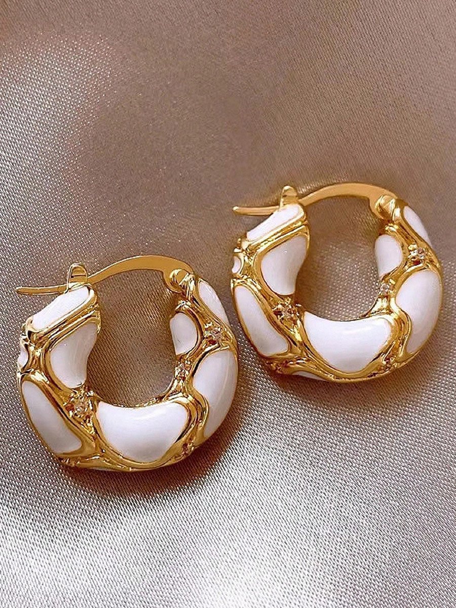 Contrast Textured Embellished Hoop Earrings