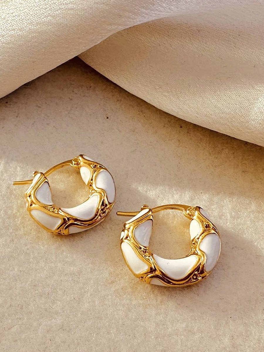 Contrast Textured Embellished Hoop Earrings