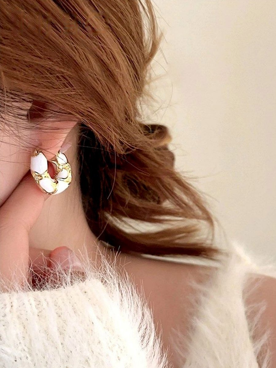 Contrast Textured Embellished Hoop Earrings