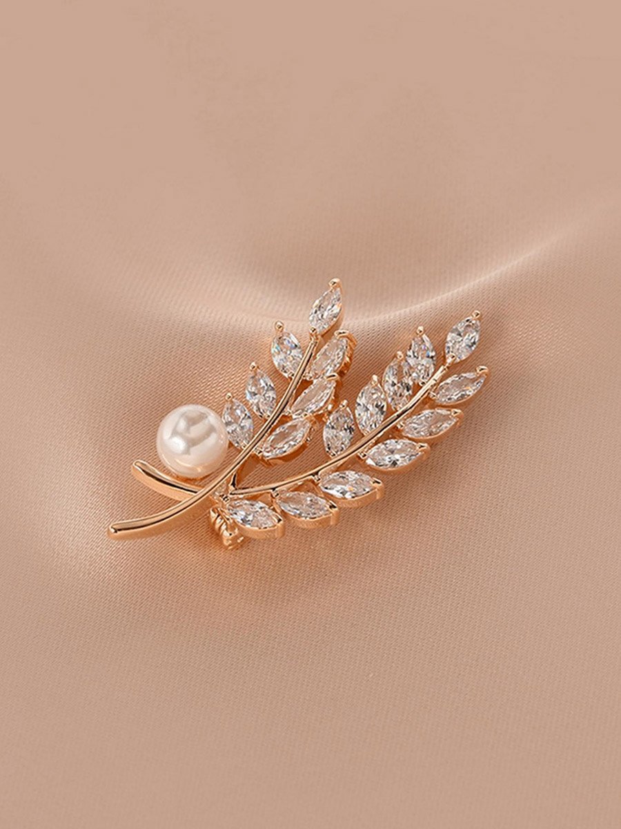 Faux Pearl Crystal Glass Wheat Brooch
