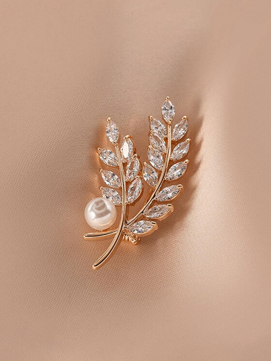 Faux Pearl Crystal Glass Wheat Brooch