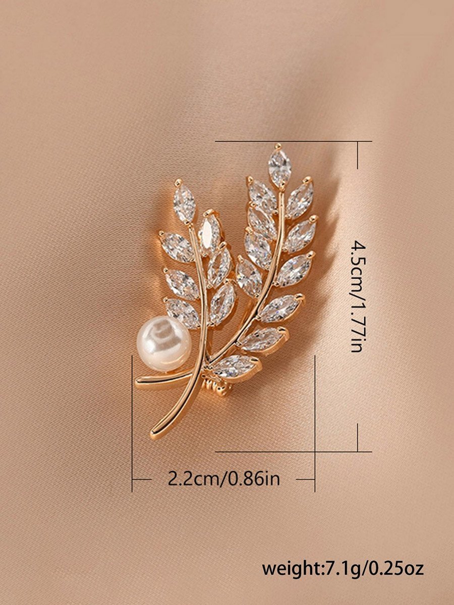 Faux Pearl Crystal Glass Wheat Brooch