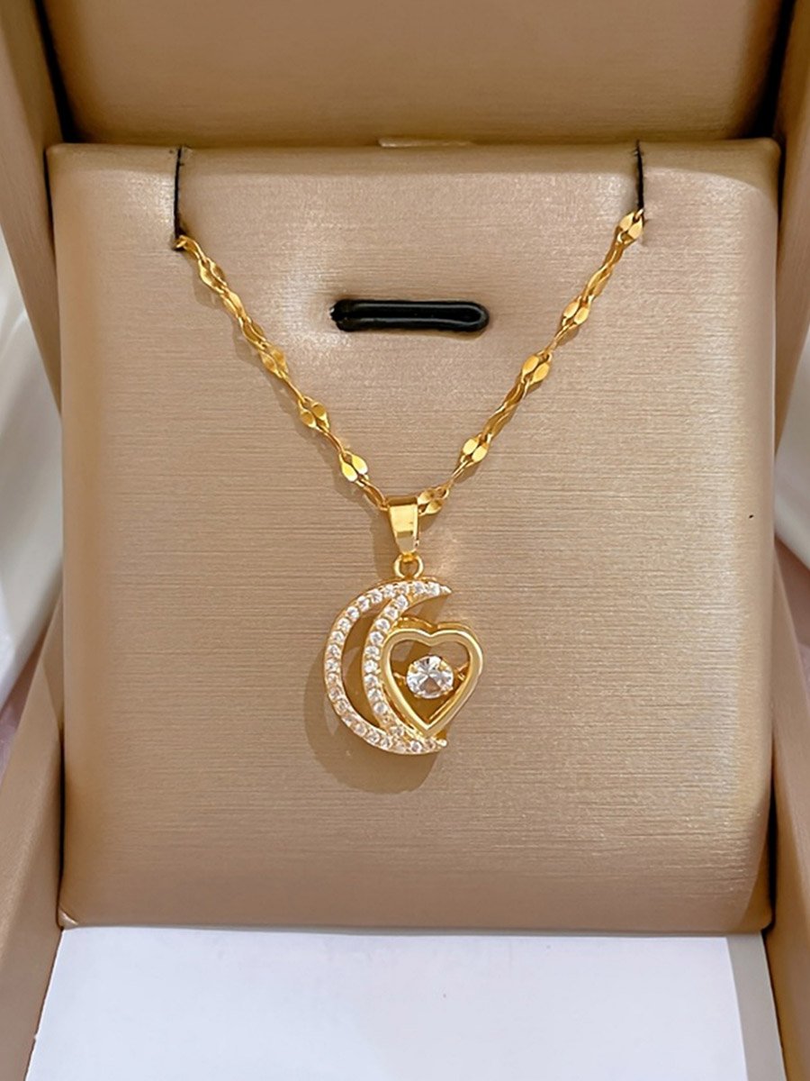 Moon and Heart Shape Drop Necklace