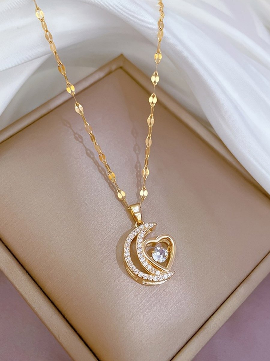 Moon and Heart Shape Drop Necklace