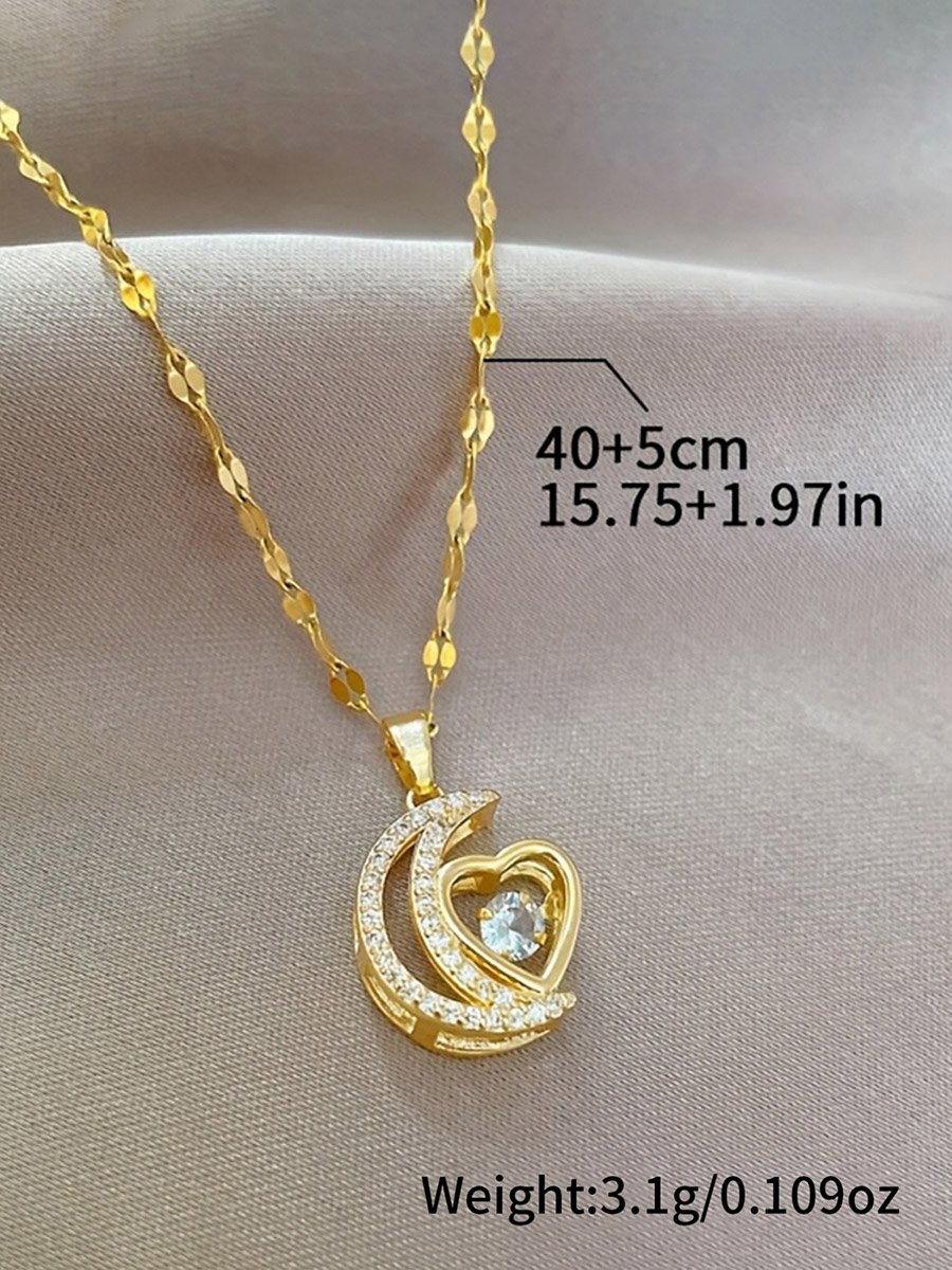 Moon and Heart Shape Drop Necklace