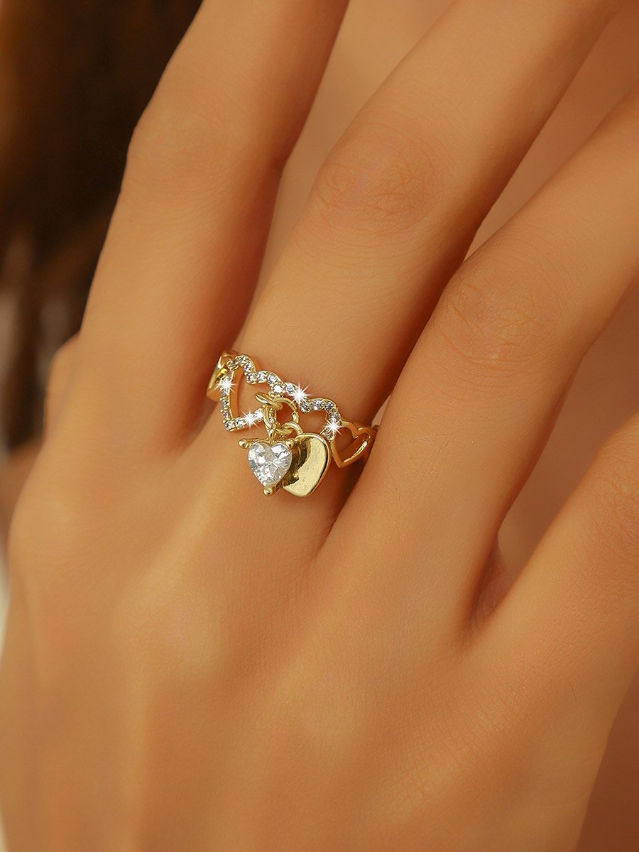 Hollow Heart Shape Drop Ring