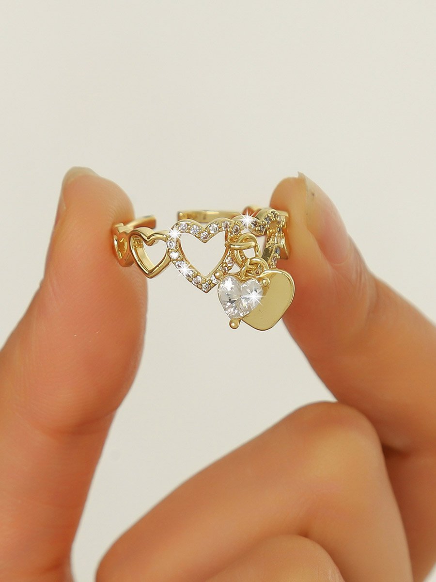 Hollow Heart Shape Drop Ring