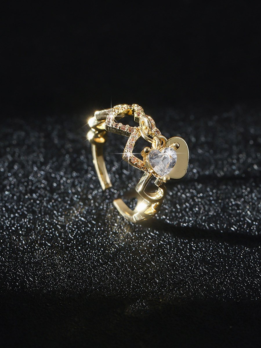 Hollow Heart Shape Drop Ring