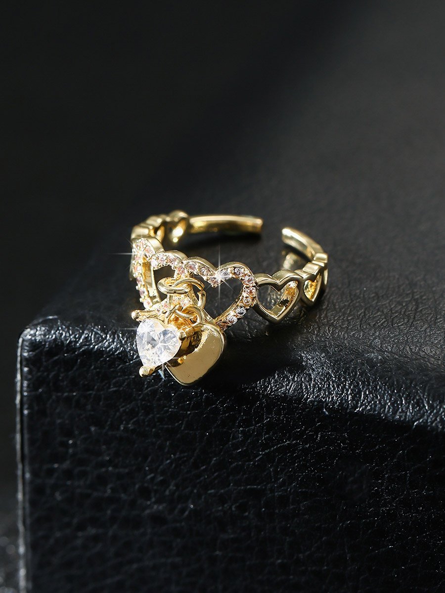 Hollow Heart Shape Drop Ring