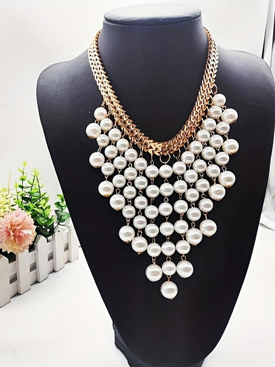 Faux Pearl Tassel Necklace