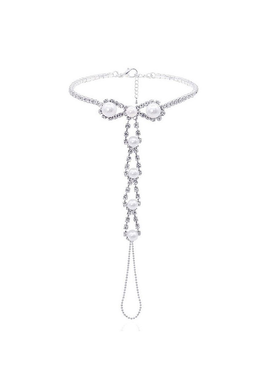 Faux Pearl Foot Chain with Toe Ring Anklet