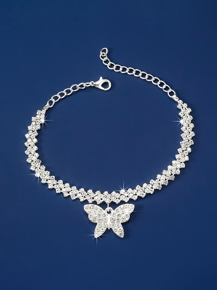 Rhinestone Butterfly Inlaid Charm Bracelet