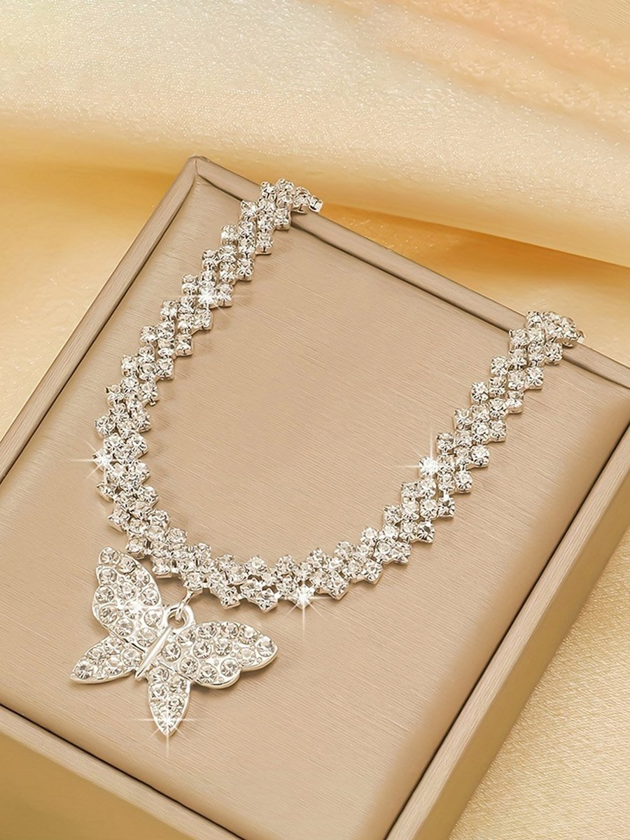 Rhinestone Butterfly Inlaid Charm Bracelet