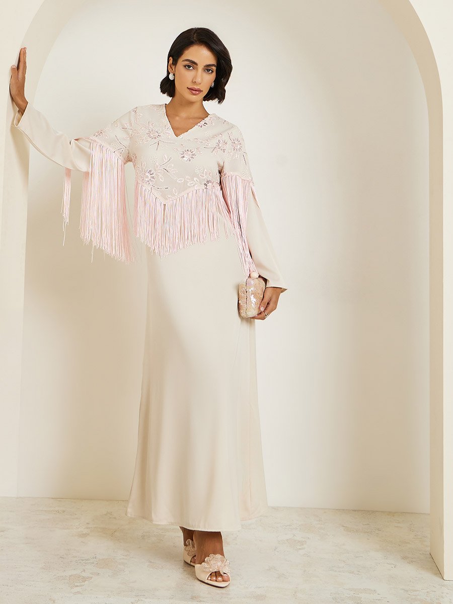 Women Pink Embroidered Tasselled Jalabiya