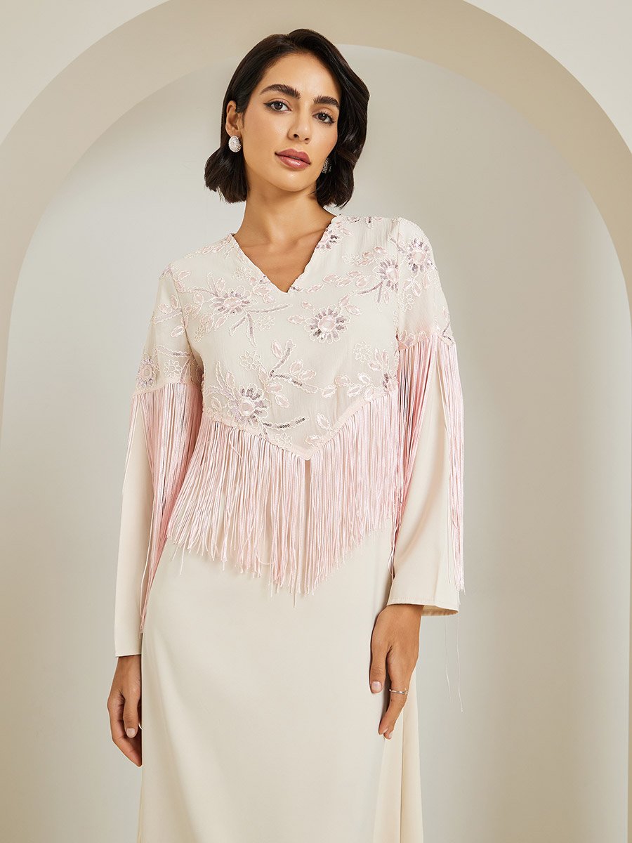Women Pink Embroidered Tasselled Jalabiya