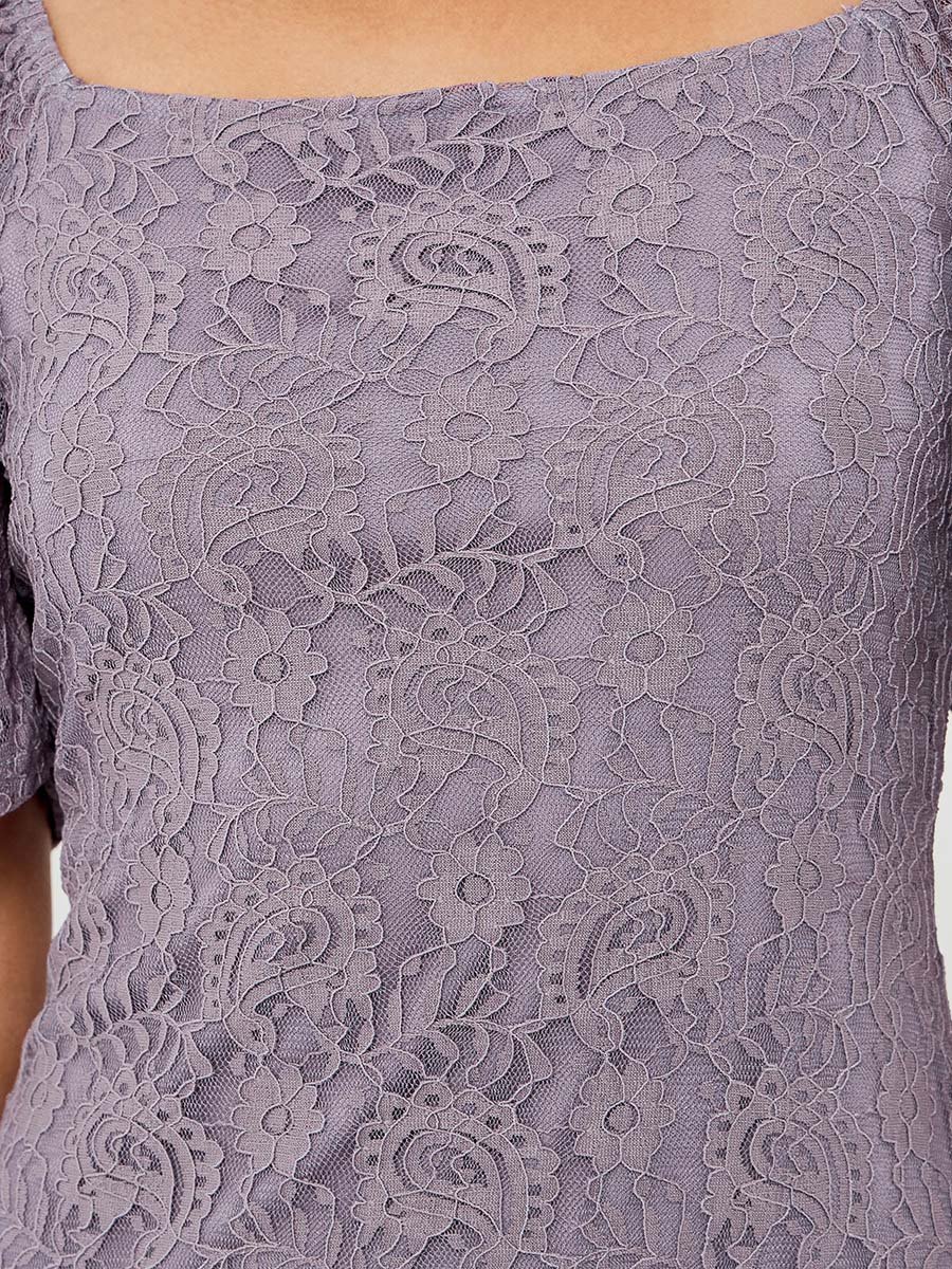 Women Purple Lace Mermaid Hem Midi Dress