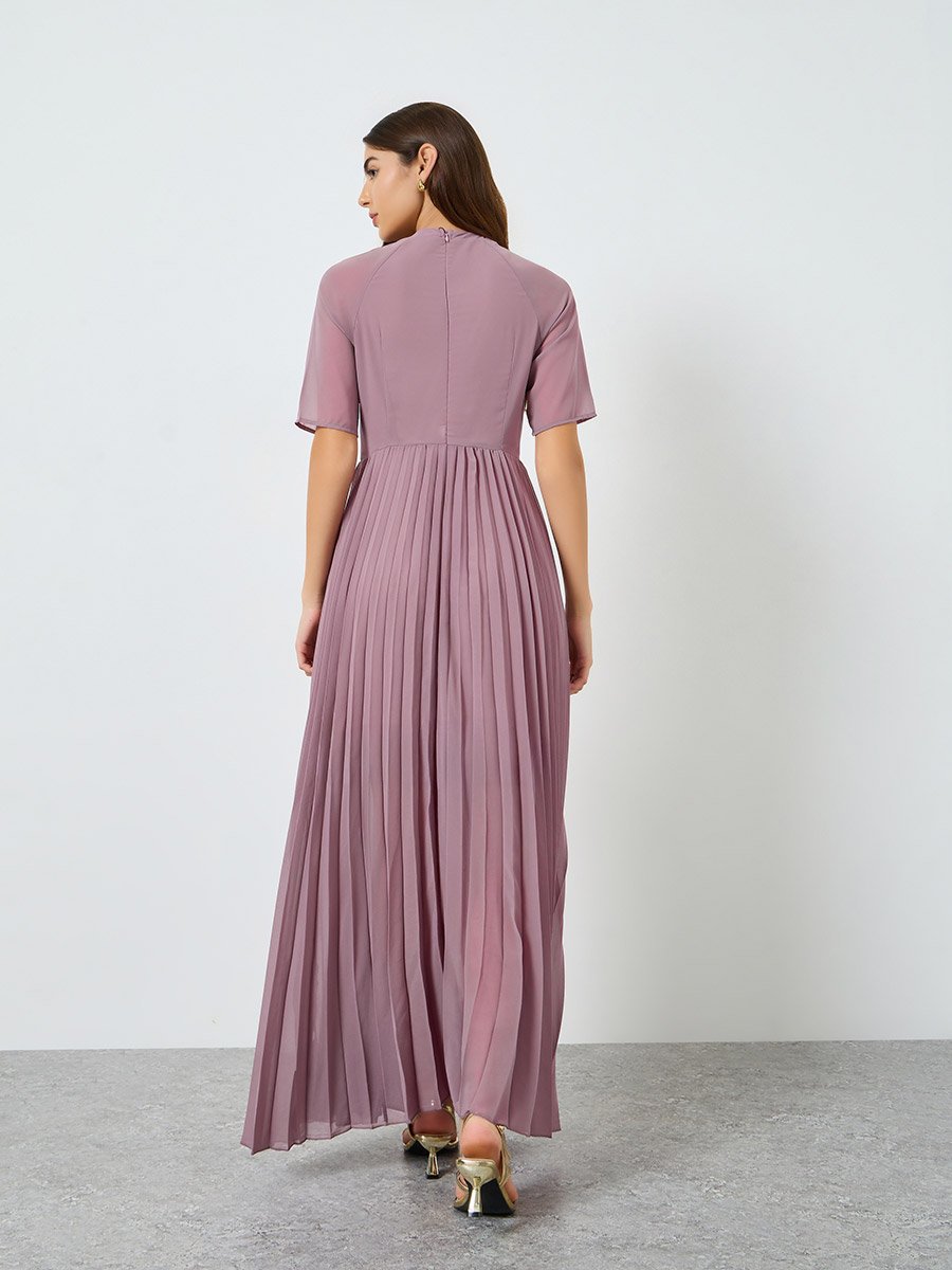 Women Lilac Embroidered Lace Pleated Maxi Dress For Women at Kuwait