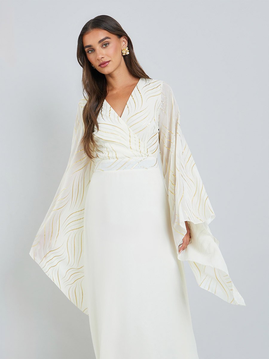 Women Cream Bell Sleeves A-Line Maxi Dress For Women at Bahrain | Styli Women Cream Bell Sleeves A-Line Maxi Dress For Women at Bahrain | Styli