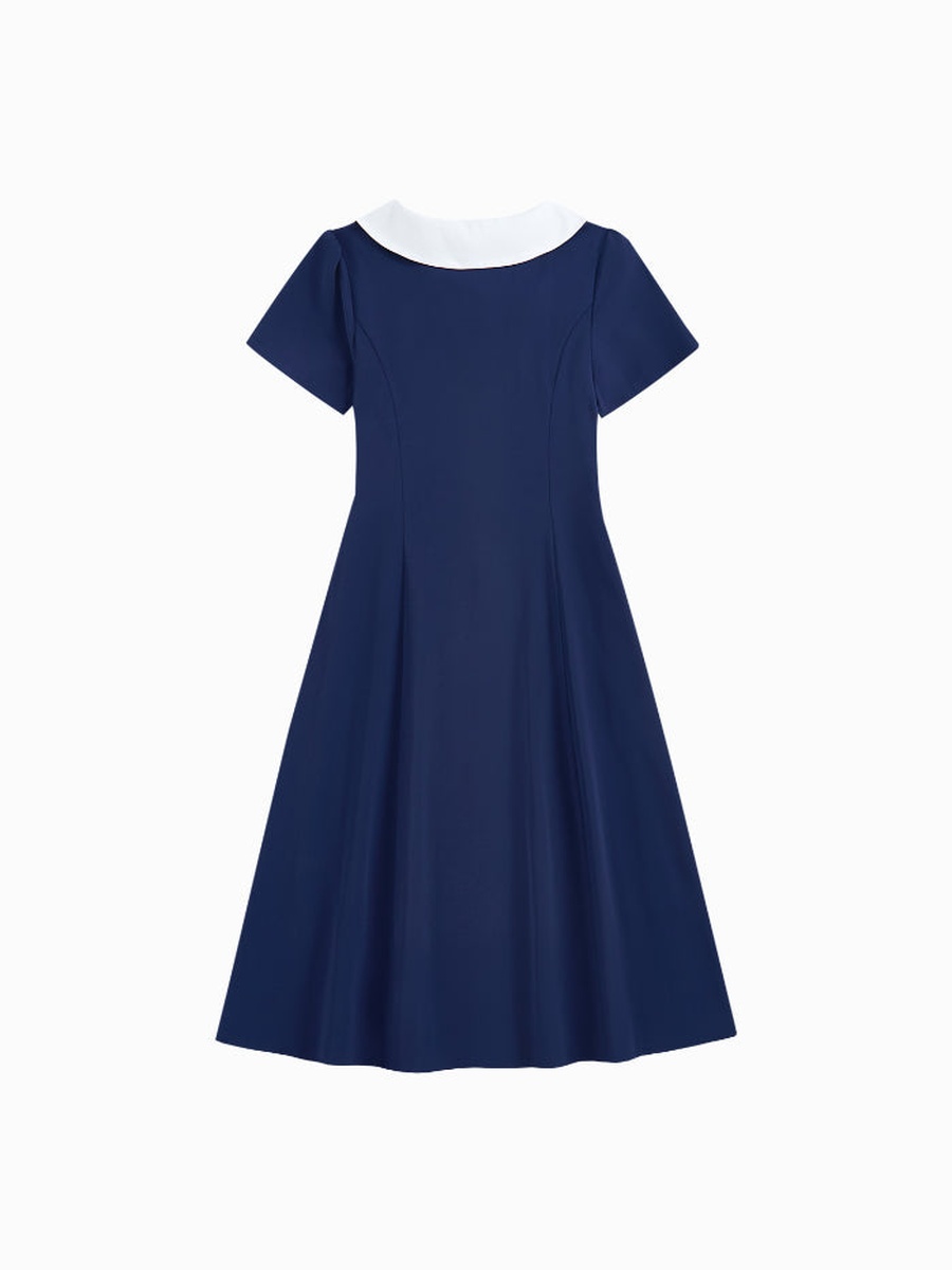 Women Short Sleeve Delicate Shirt Dress - Bow Neck with Bib Collar