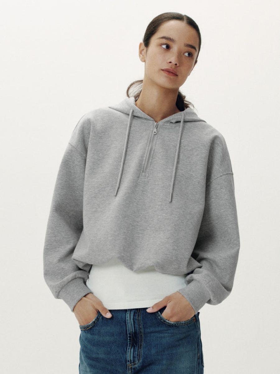 Women Half-Zip Hoodie with Elastic Hem