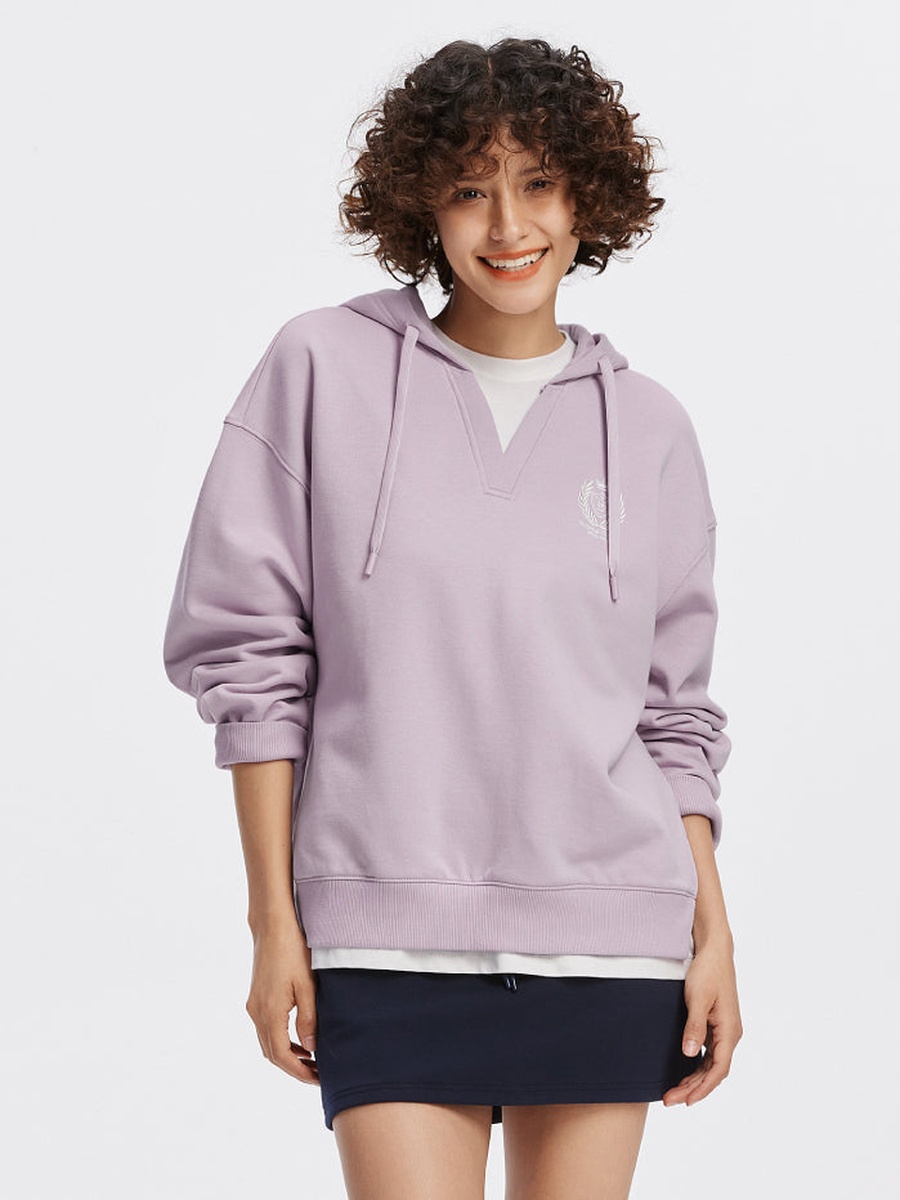 Women Layered V-Neck Hoodie with Crest Detail