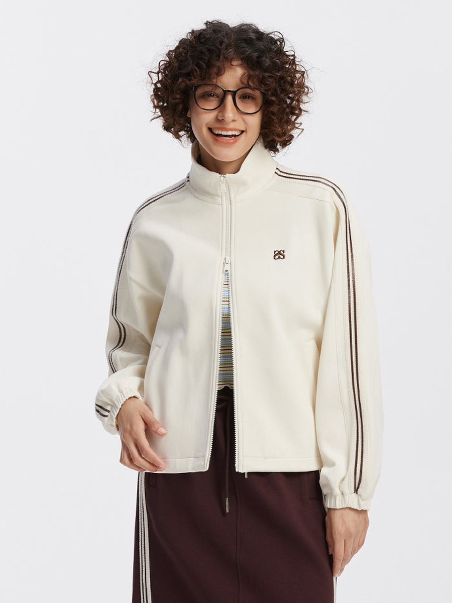 Women Zip Up Track Jacket with Contrast Panels