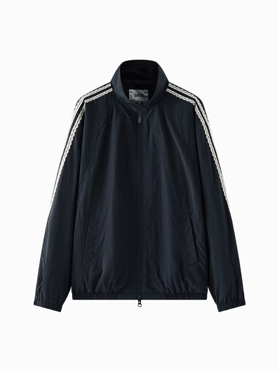 Women Zip Up Windbreaker Jacket with Stripe Detail