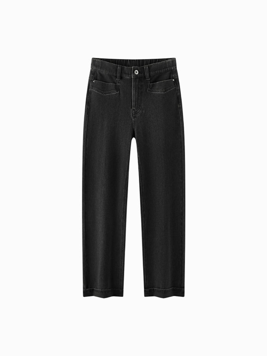Women Straight Leg Denim Jeans with Subtle Fade