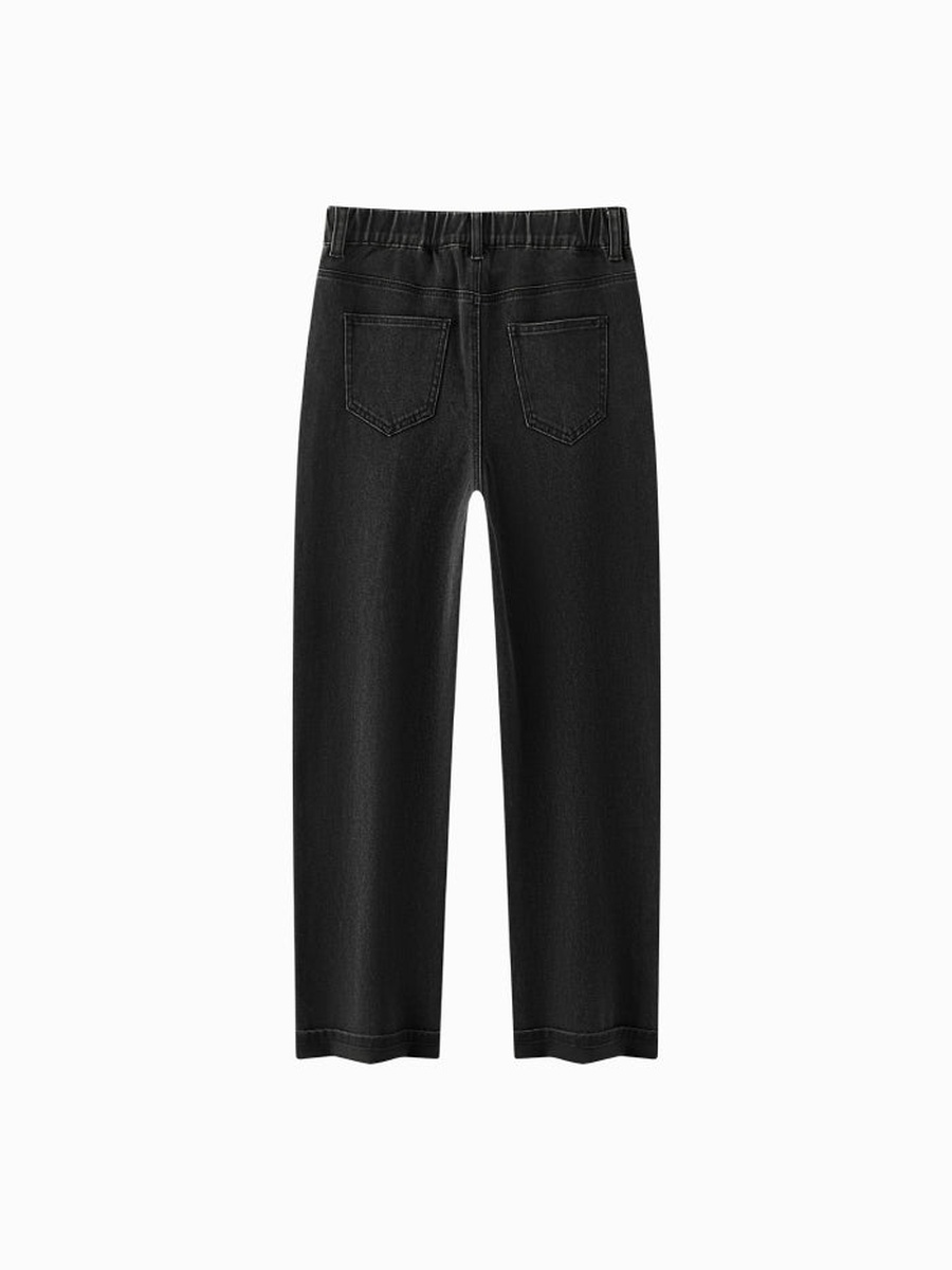 Women Straight Leg Denim Jeans with Subtle Fade