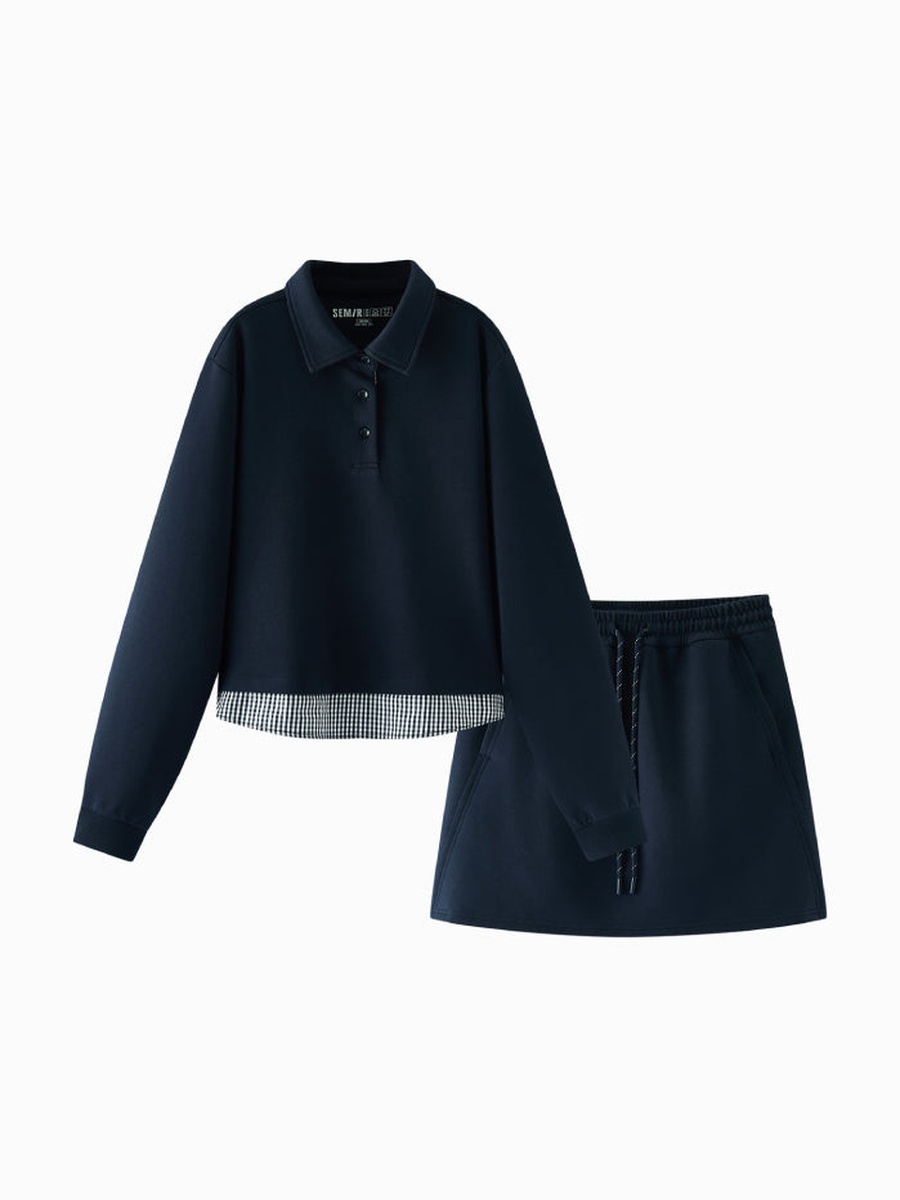 Women Polo Sweatshirt and Skirt Set