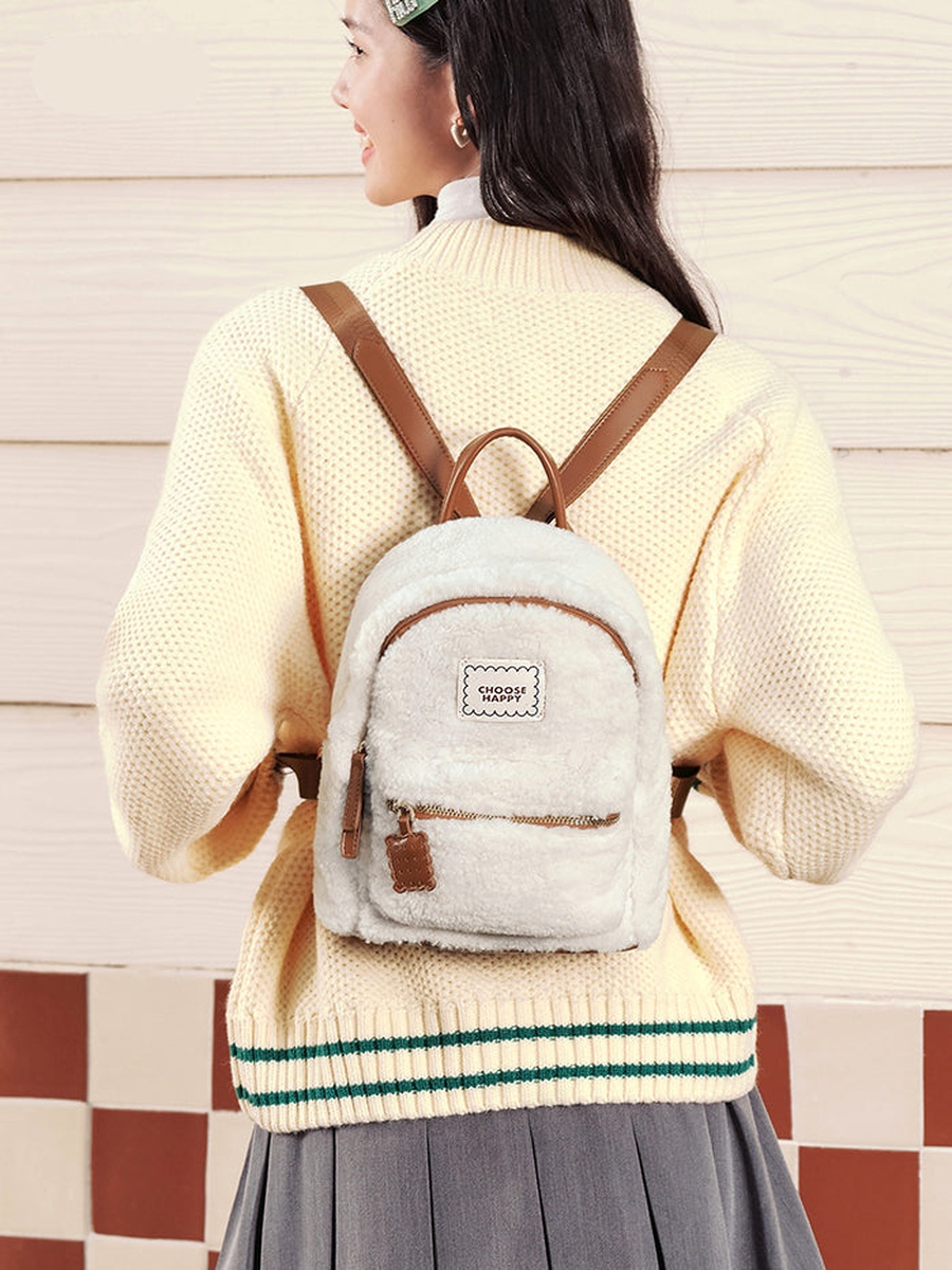 Women Backpack with Soft Fur