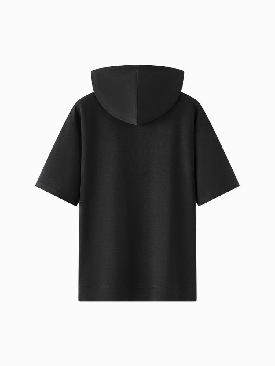 Men Hoodie T-Shirt with Tone-on-Tone Front Print