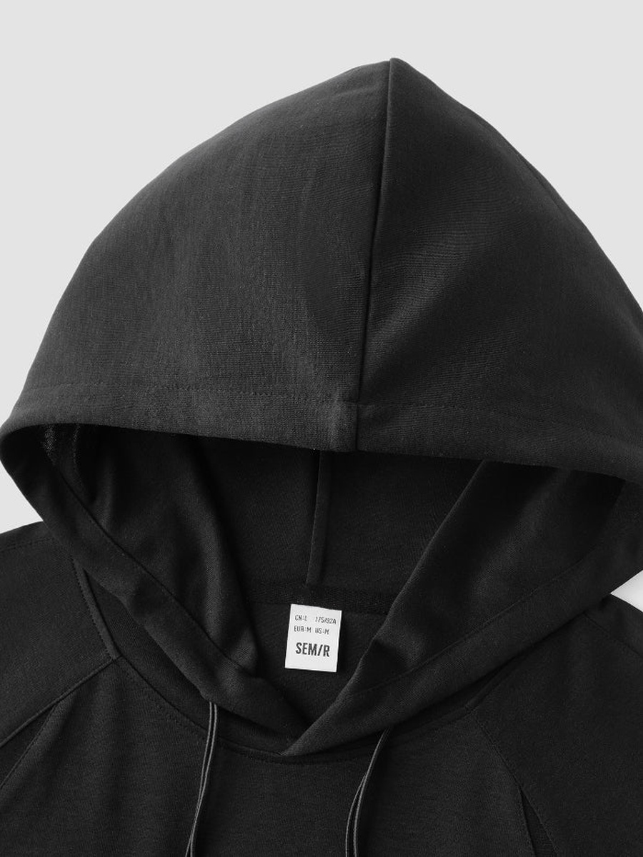 Men Hoodie T-Shirt with Tone-on-Tone Front Print