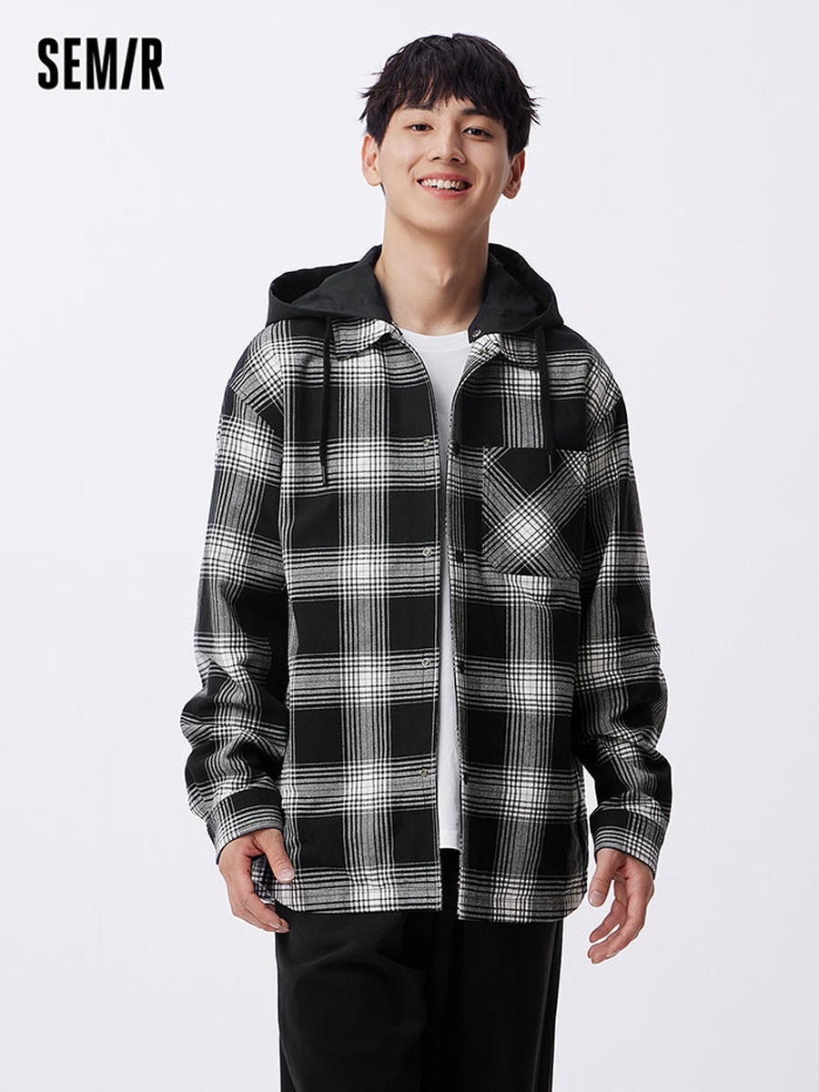 Men Checkered Hoodie Shirt