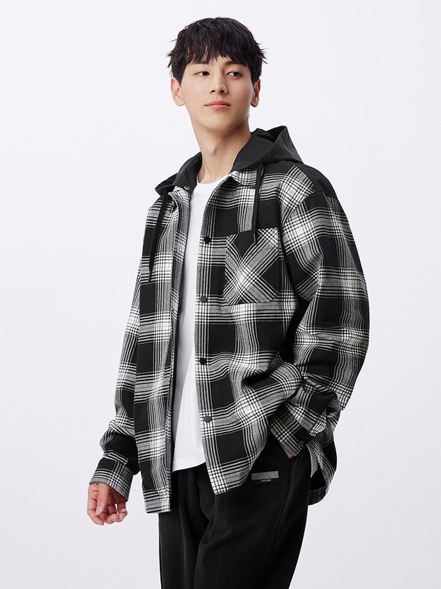 Men Checkered Hoodie Shirt