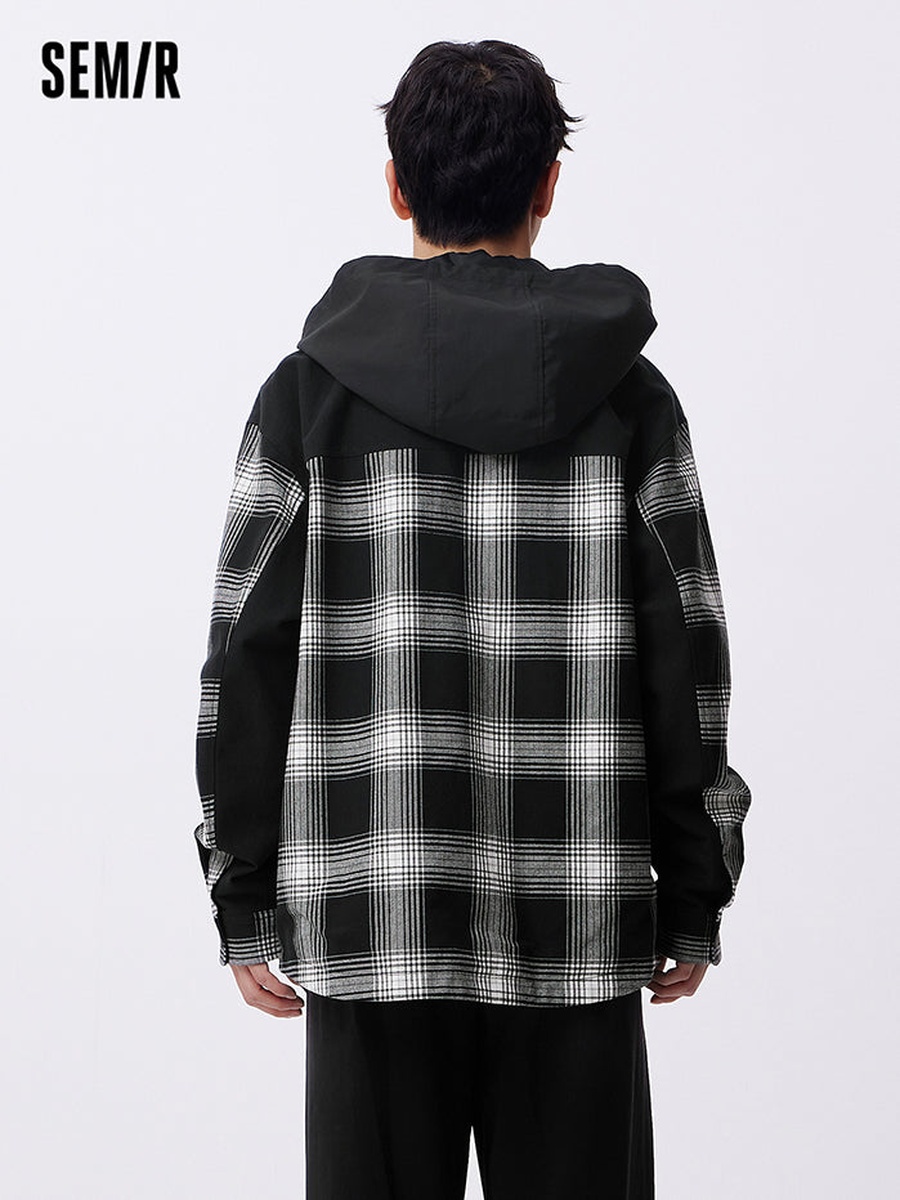 Men Checkered Hoodie Shirt