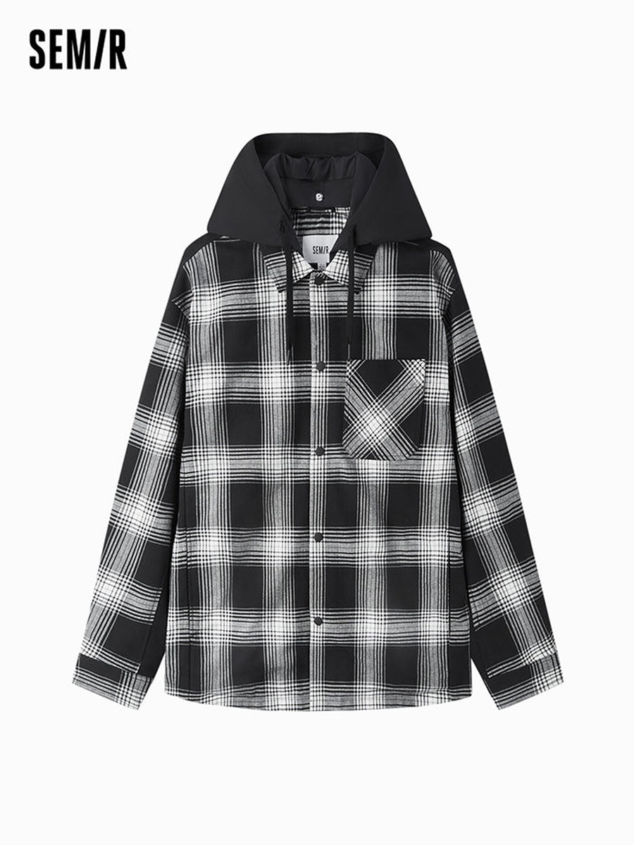 Men Checkered Hoodie Shirt