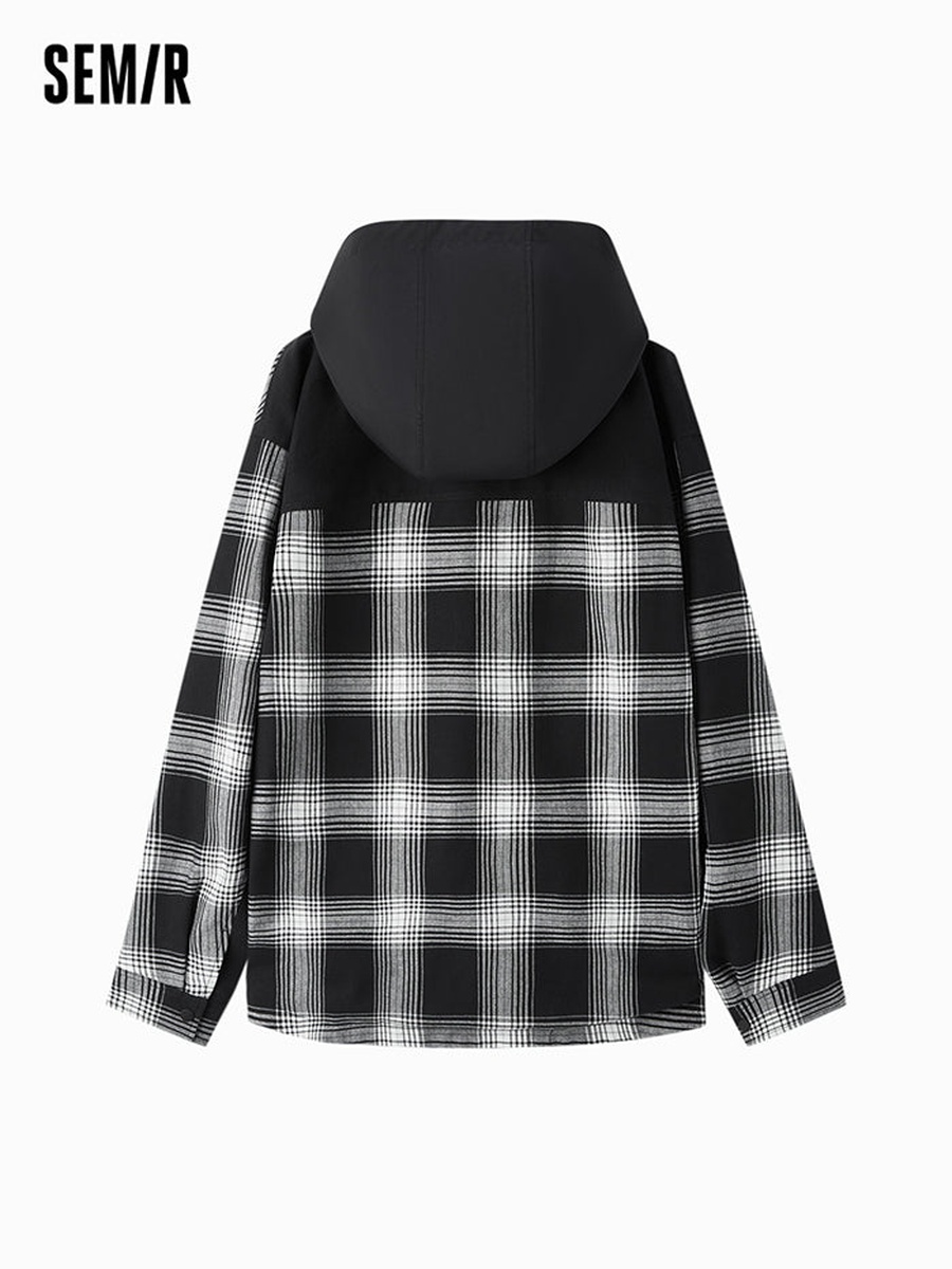 Men Checkered Hoodie Shirt