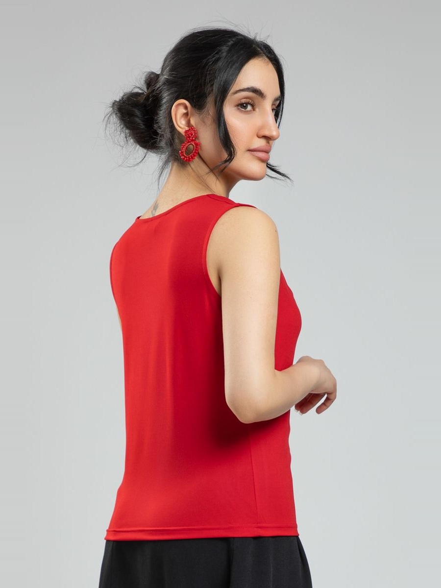 Sleeveless Blouse - Solid Color, Draped Neckline