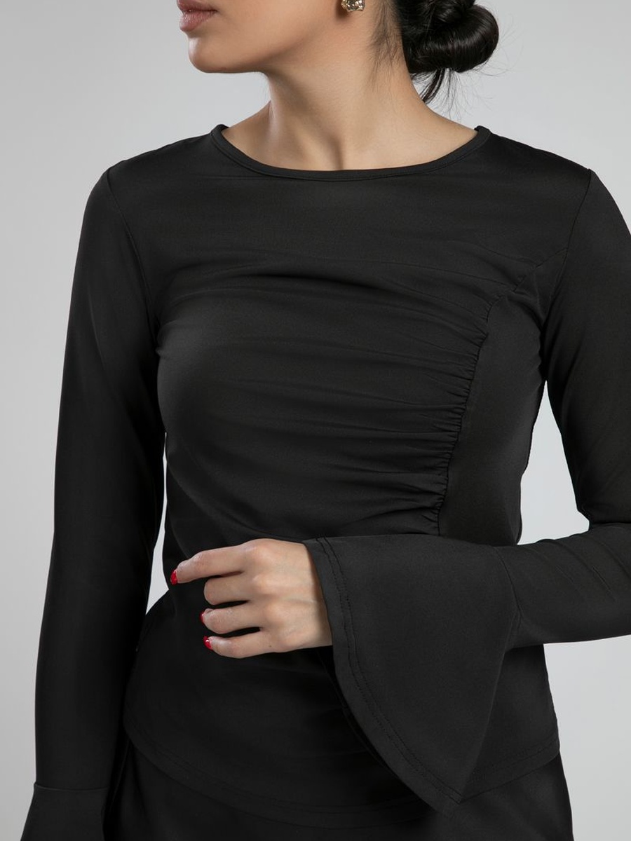 Ruched Front Blouse with Flared Sleeves