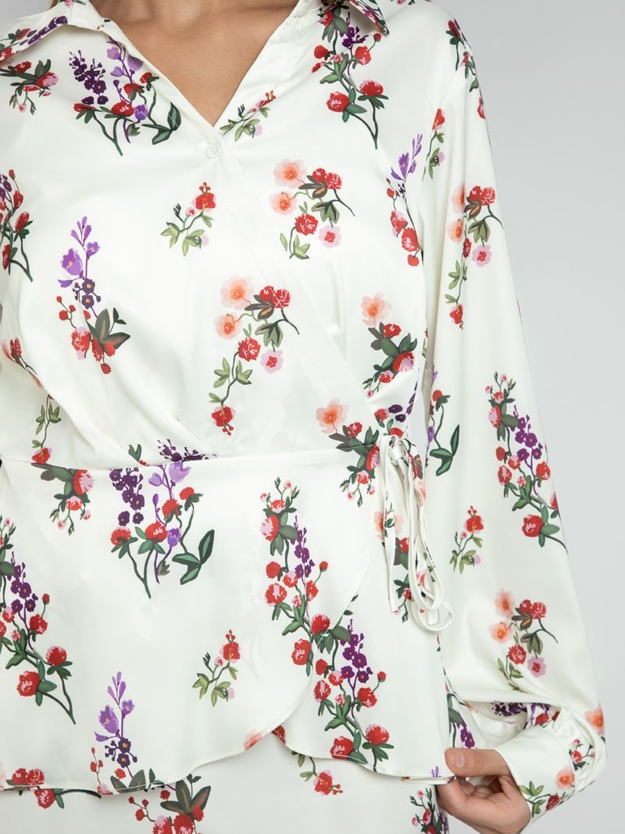 Floral Wrap Blouse with Side Tie