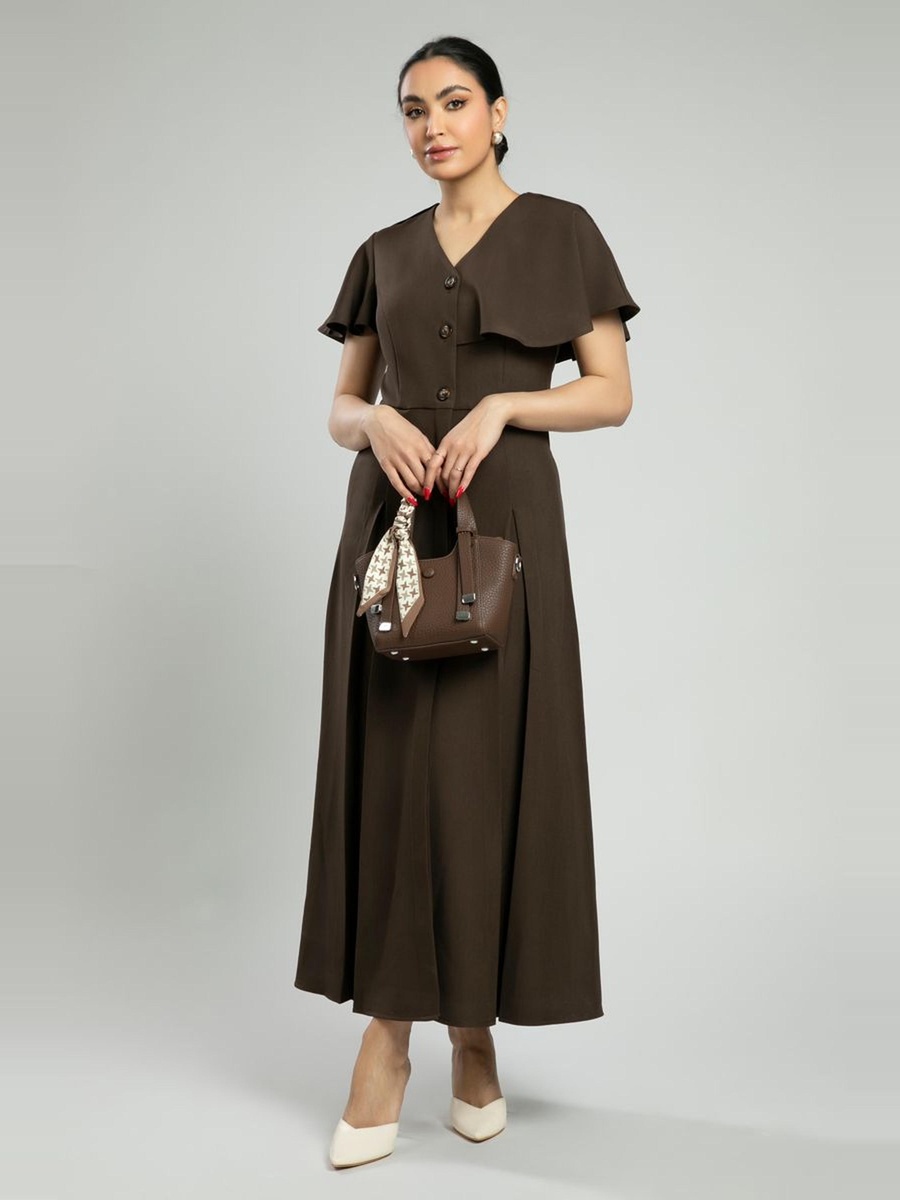Flutter Sleeve Button Front Maxi Dress